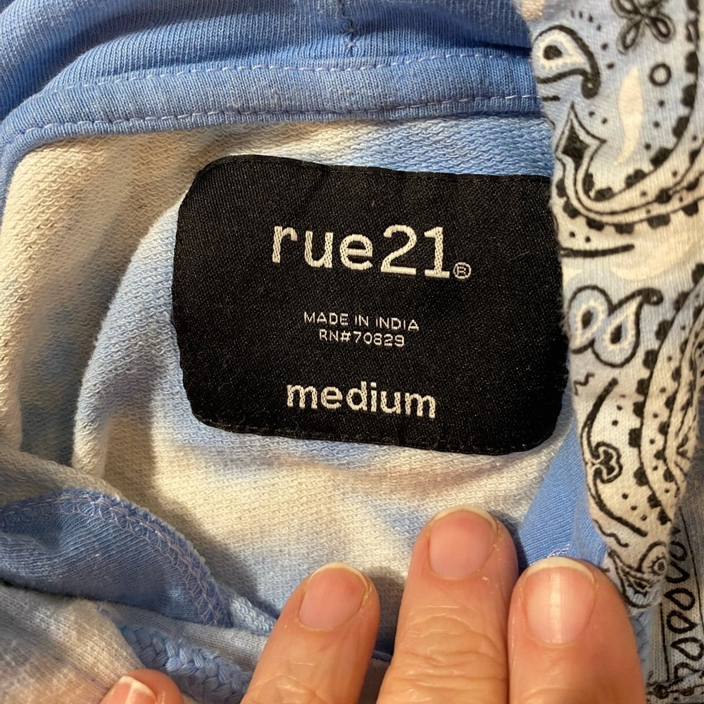 Rue21 Light Blue Paisley Hoodie Medium (OO) - Picture 7 of 11